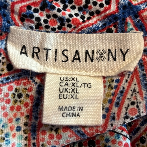 Artisan Ny Blue Red Geometric Abstract Modern Print Top Women's Size Ext… - Picture 11 of 13